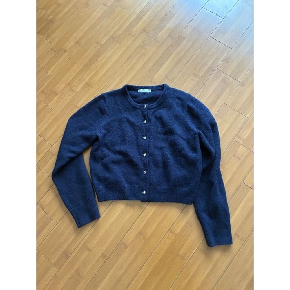 Oak + Fort Navy Blue Cardigan with Silver Heart Buttons Medium